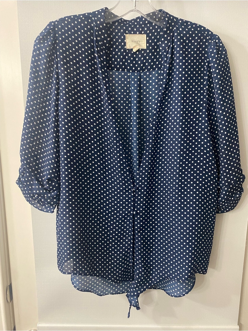 Polka Dot Navy Tie-Front Blouse by Rails - Women's Top